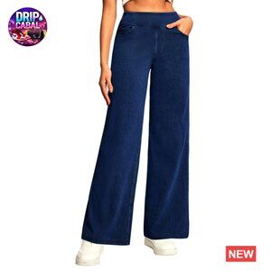 Wide Leg Jeans High Waist Pull On Stretchy Straight Leg Denim Pants Y2K
